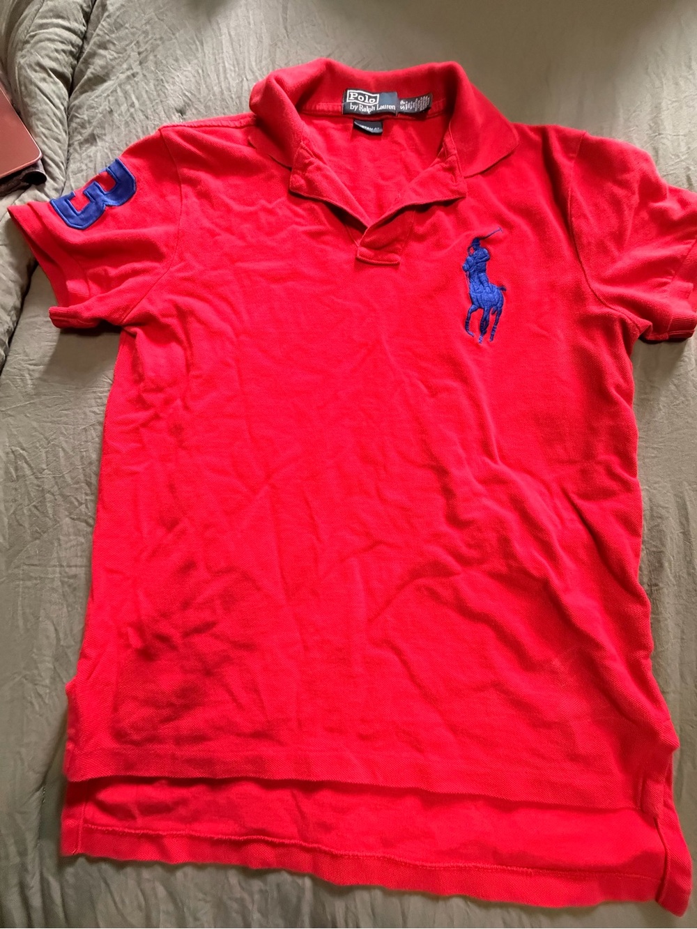 Ralph Lauren Men’s Red Polo with Blue Pony and Sleeve Number